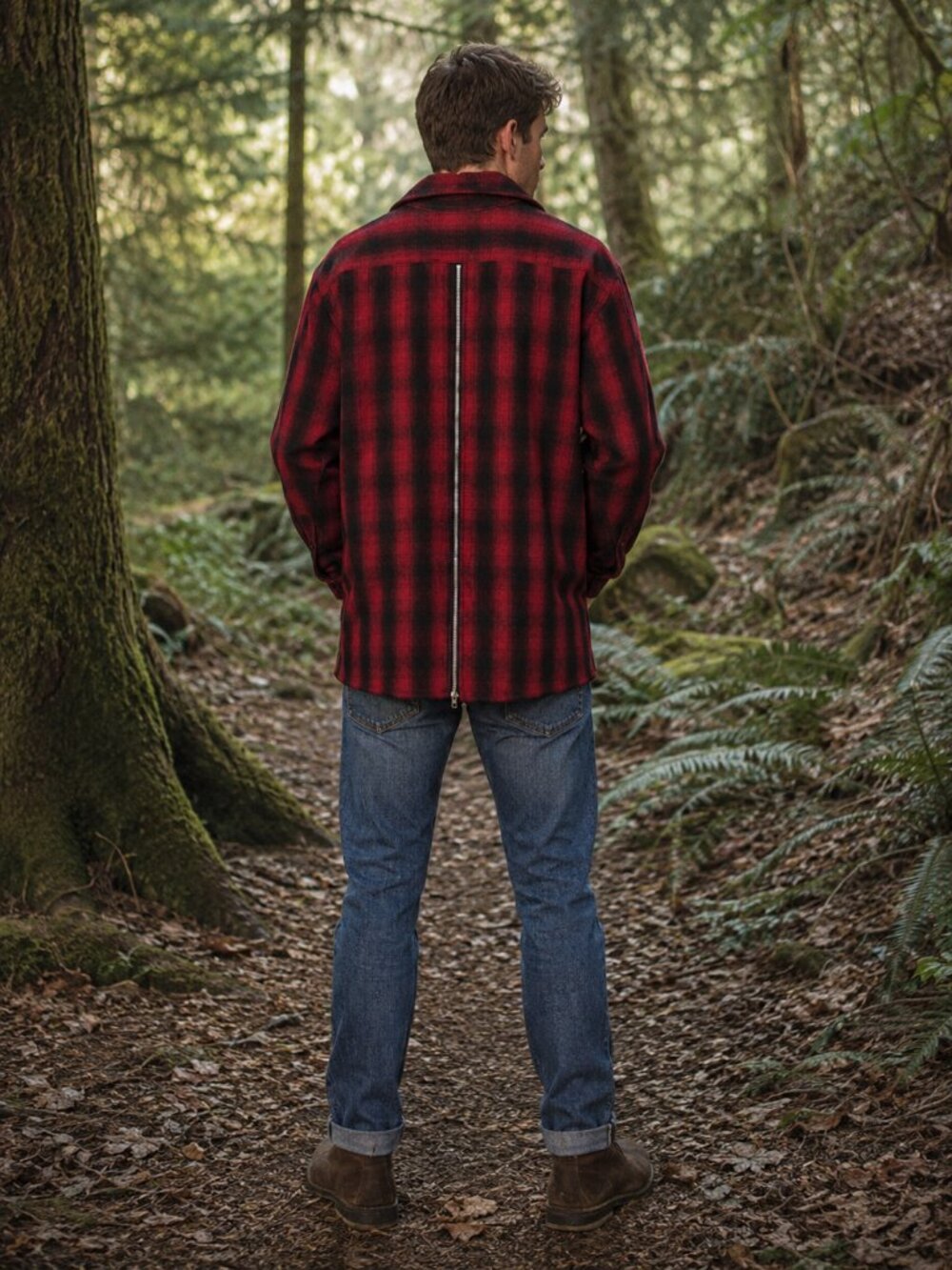 Lifted Anchors Red Black Buffalo Plaid Heavy Flannel Back Zip Shacket Jacket